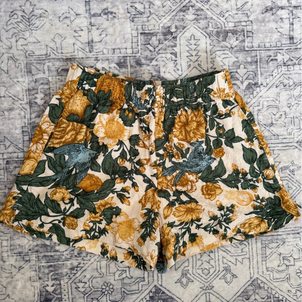 Abercrombie & Fitch Cream Floral Crop Top with Mustard & Forest Green Print